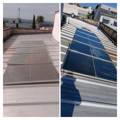 Comparativo de painéis solares sujos à esquerda e limpos à direita
